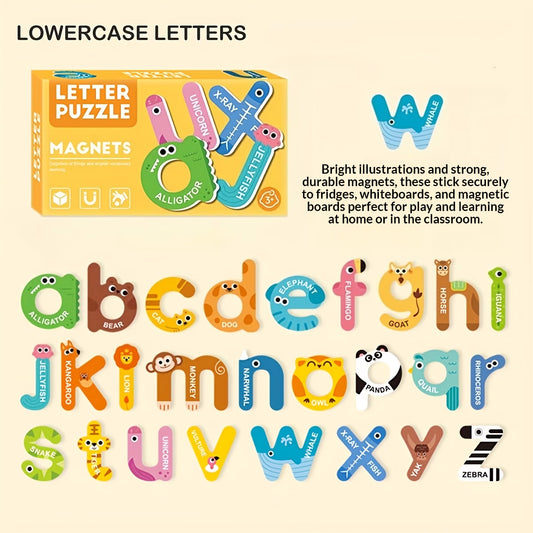 Magnetic lowercase alphabet set on kids wall