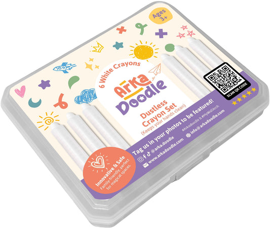 6 Pack White Dustless Chalk Crayons - Arka Doodle