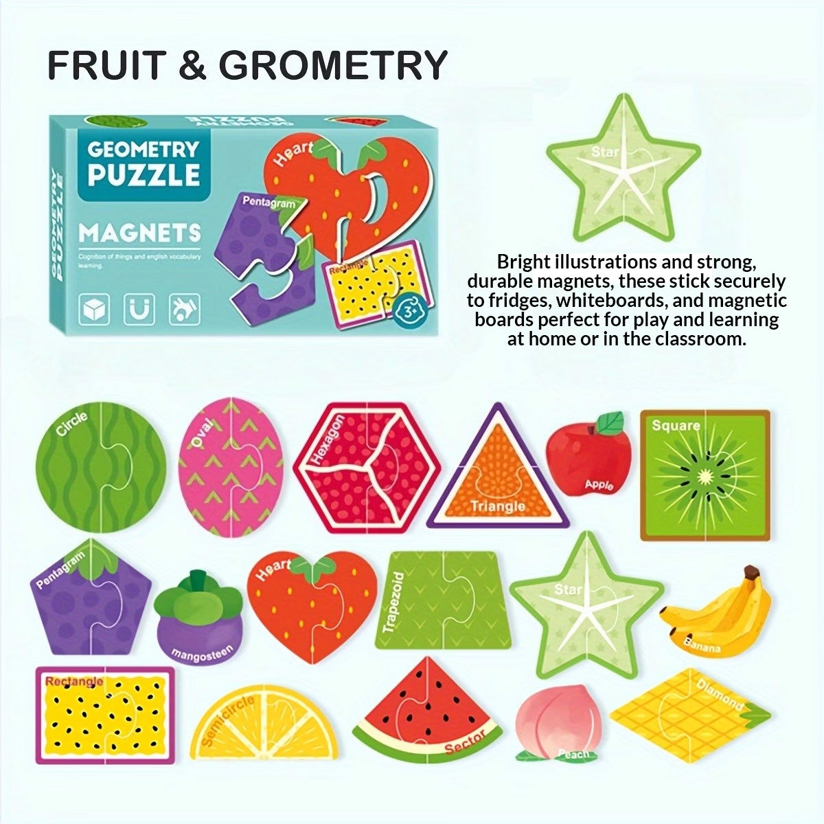 Reusable magnetic decals arranged on playroom wall