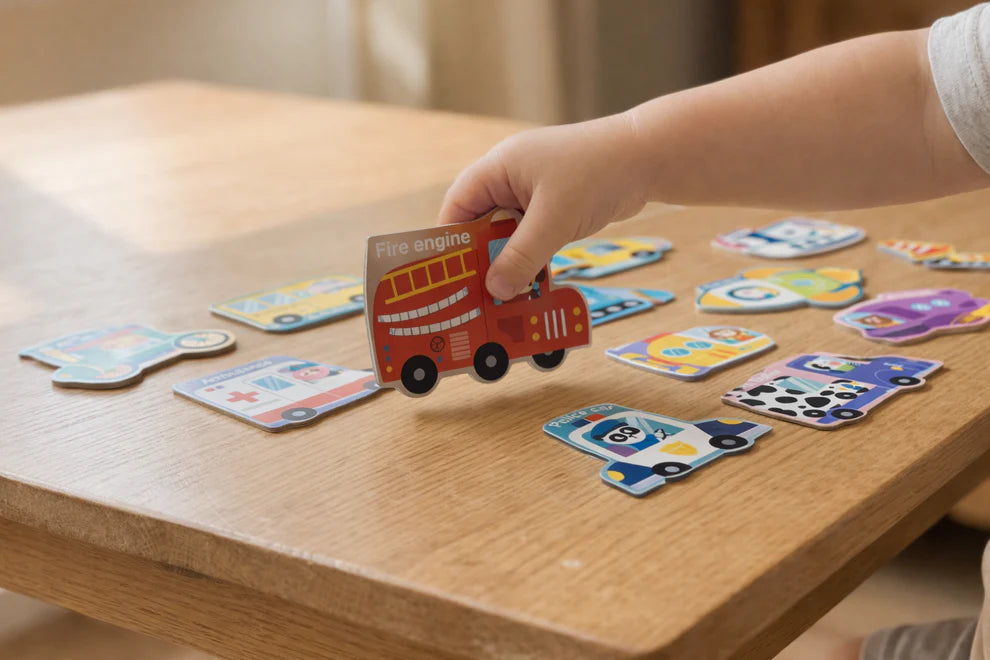 Child learning with magnetic traffic puzzle magnets