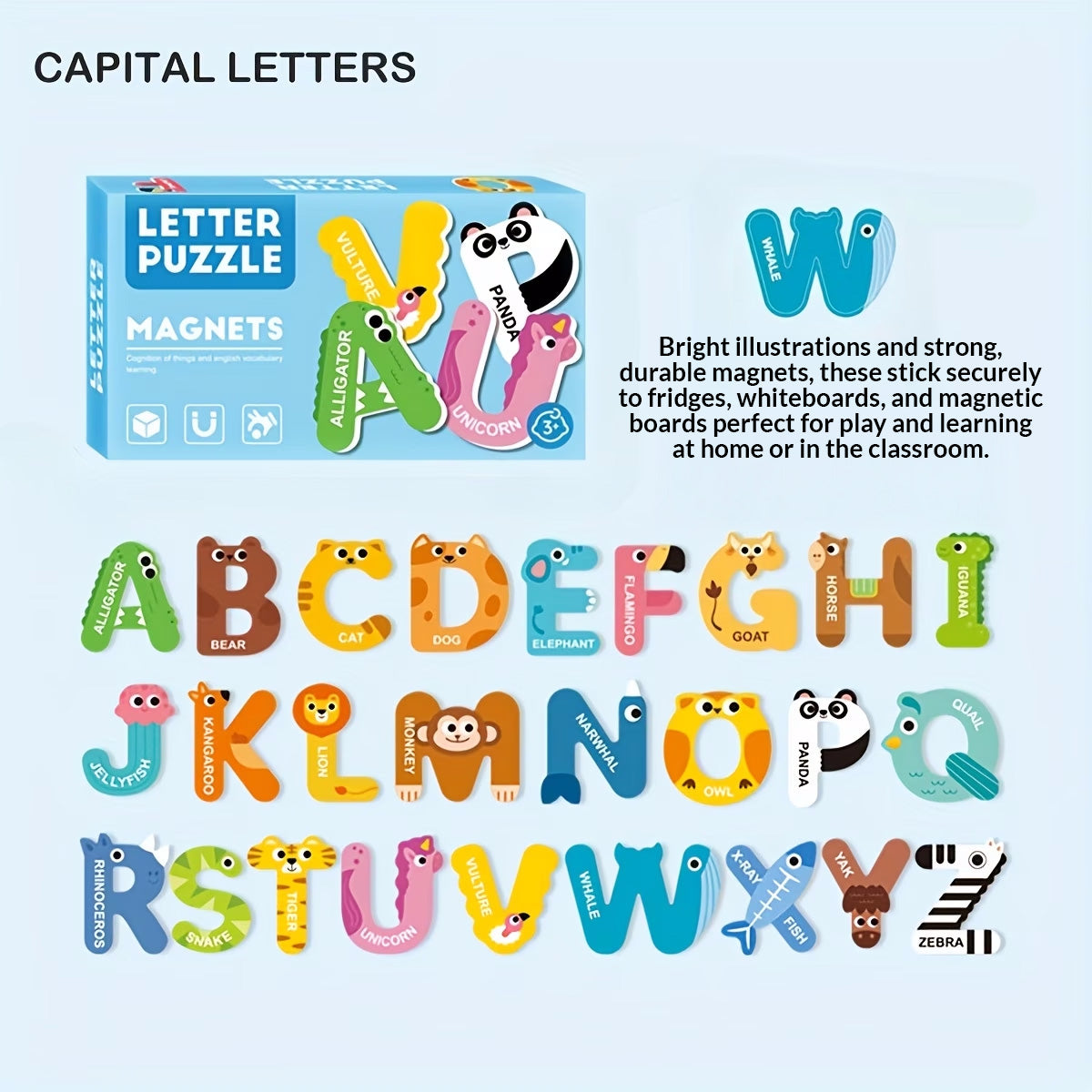 Colorful magnetic letters for spelling practice