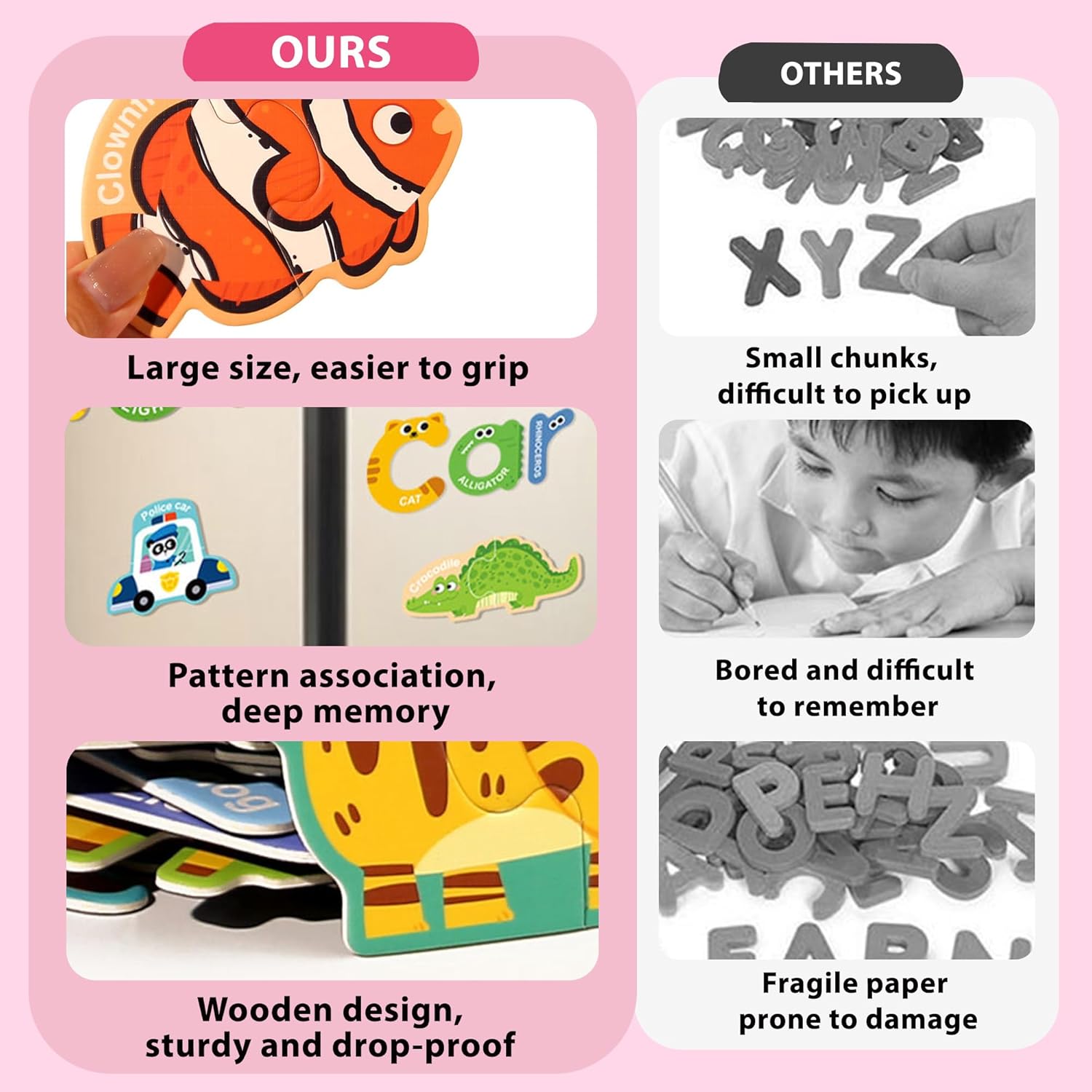 Reusable magnetic alphabet pieces close up