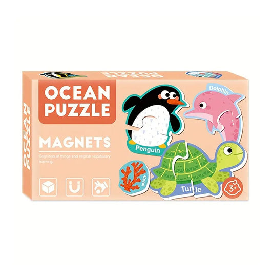 Magnetic ocean puzzle set displayed on kids wall